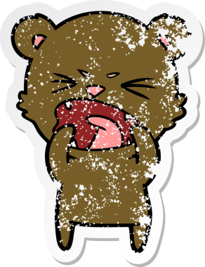 Bir insan tarafından çizilmiş kızgın çizgi film ayısının sıkıntılı çıkartması.