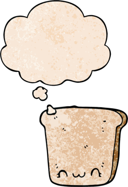 Bir insan tarafından çizilmiş grunge desenli düşünce baloncuklu bir ekmek dilimi.