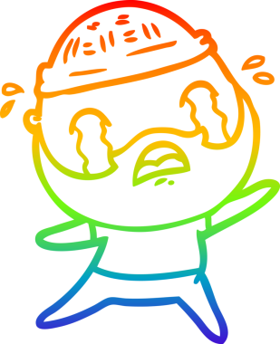 Bir insan tarafından çizilmiş ağlayan sakallı bir adamın çizimi.