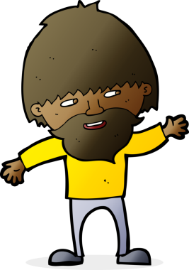 Bir insan tarafından çizilmiş mutlu sakallı bir adam.