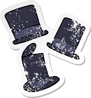 Bir insan tarafından çizilmiş bir çizgi film silindir şapkasının gerilimli çıkartması.