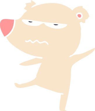 Sinirli ayı düz renkli çizgi film insan tarafından çizilmiş.