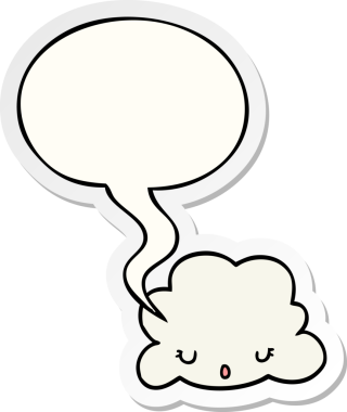 Bir insan tarafından çizilmiş baloncuk çıkartmalı şirin bir çizgi film bulutu.