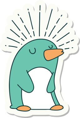 Bir insan tarafından çizilmiş mutlu penguen dövmesi çıkartması.