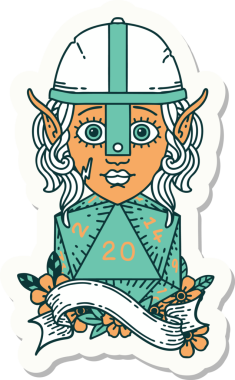 Bir insan tarafından çizilmiş doğal yirmi zarlı bir elf savaşçı karakterinin çıkartması.