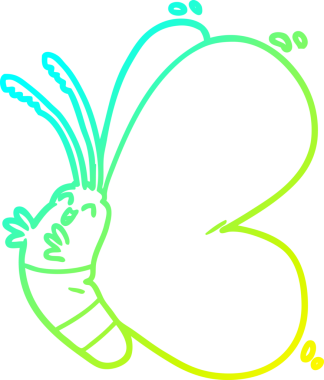 Bir insan tarafından çizilmiş komik bir kelebeğin soğuk gradyan çizgisi