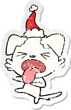 Bir insanın çizdiği Noel Baba şapkası giymiş iğrenç bir köpeğin el yazısı.