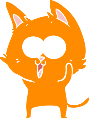 Bir insan tarafından çizilmiş komik düz renkli çizgi film kedisi.