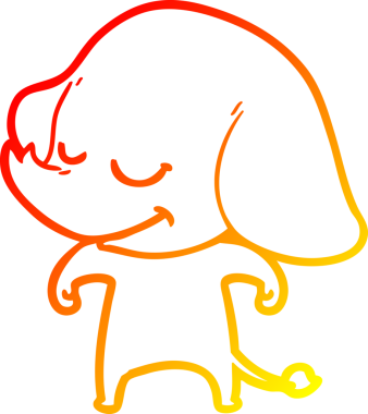 Bir insan tarafından çizilmiş gülümseyen bir filin sıcak çizgi çizimi