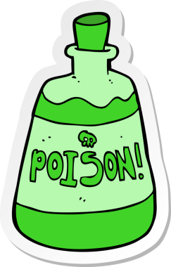 Bir insan tarafından çizilmiş bir zehir şişesinin etiketi.