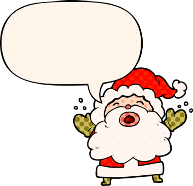 Çizgi roman tarzında bir insan tarafından çizilmiş bir konuşma balonuyla hayal kırıklığı içinde bağıran Noel Baba çizgi filmi.