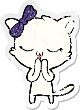 Bir insan tarafından kafasında fiyonk olan çizgi film kedisinin sıkıntılı çıkartması.