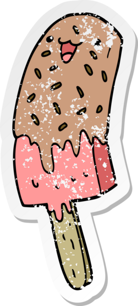 Bir insan tarafından çizilmiş mutlu buz lolipopunun hüzünlü çıkartması.