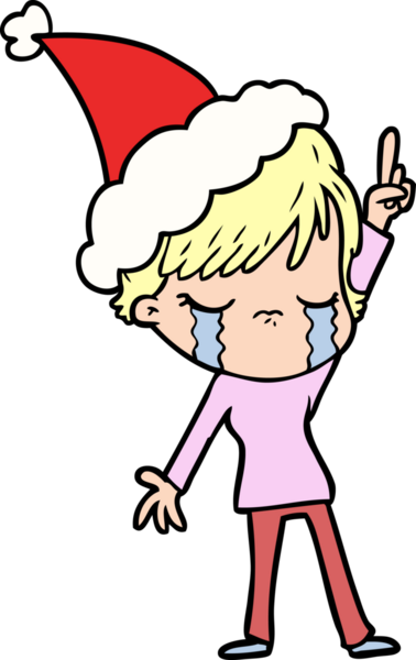 Bir insanın çizdiği Noel Baba şapkasıyla ağlayan bir kadının el çizimi.