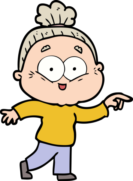 Bir insan tarafından çizilmiş mutlu yaşlı kadın çizgi filmi.