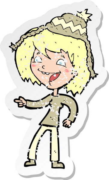 Bir insanın çizdiği şapkayı takan bir karikatür kadının gerilimli çıkartması.