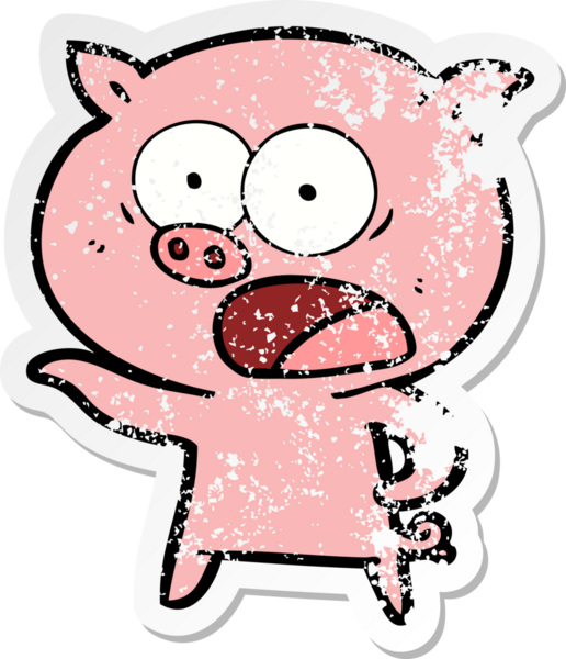 Bir insan tarafından çizilmiş bağıran bir domuzun sıkıntılı çıkartması.