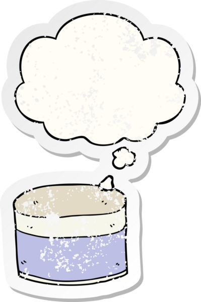 Düşünce baloncuklu çizgi film tenceresi insan tarafından çizilmiş yıpranmış bir çıkartma gibi.