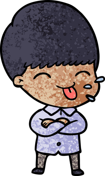 Çizgi filmci çocuk bir insan tarafından çizilmiş dili dışarı çıkarıyor.