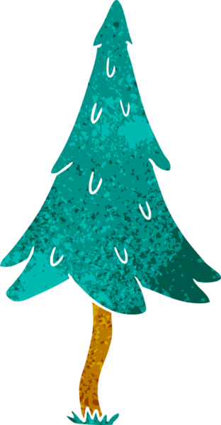 Bir insan tarafından çizilmiş ağaçlık çam ağaçlarının eski çizgi film karalaması.