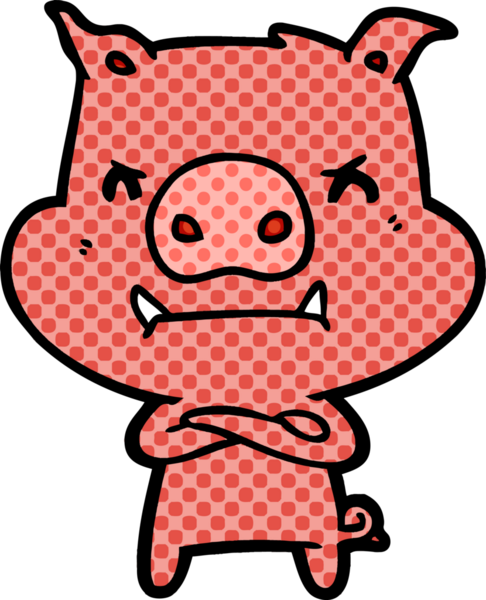 Bir insan tarafından çizilmiş kızgın çizgi film domuzu.