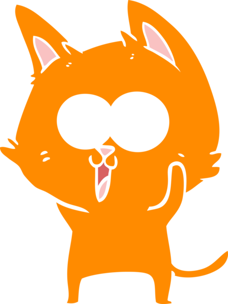 Bir insan tarafından çizilmiş komik düz renkli çizgi film kedisi.