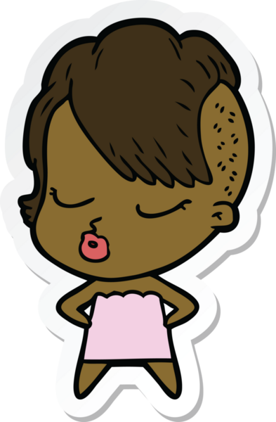 Çizgi film çıkartması. Bir insan tarafından çizilmiş güzel hippi kız.