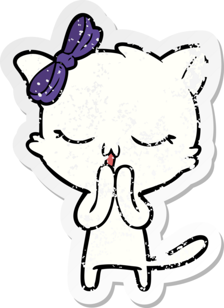 Bir insan tarafından kafasında fiyonk olan çizgi film kedisinin sıkıntılı çıkartması.