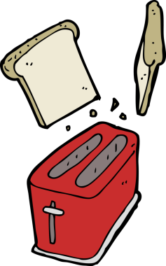 Bir insan tarafından çizilmiş ekmek tüküren çizgi film tost makinesi.