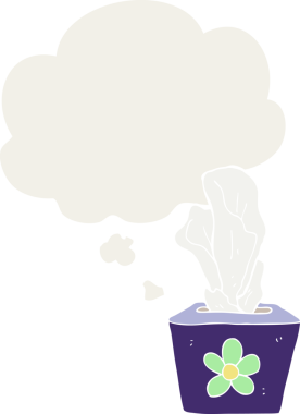 Düşünce baloncuklu kağıt mendil kutusu insan tarafından çizilmiş.