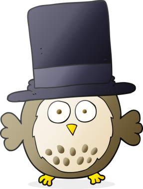 Bir insan tarafından çizilmiş silindir şapkalı baykuş çizimi.