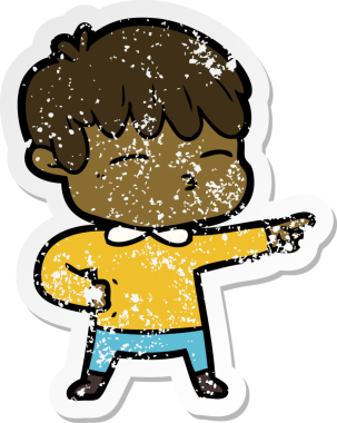 Bir insan tarafından çizilmiş, sıkıntılı bir çizgi film çıkartması.