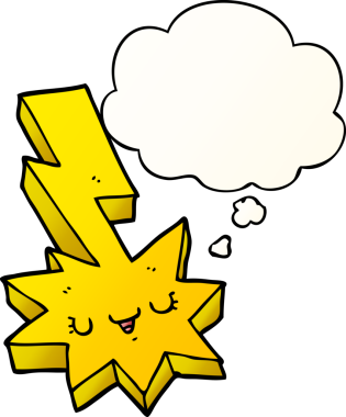 Düşünce baloncuğu olan çizgi film yıldırımı bir insan tarafından çizilmiş.