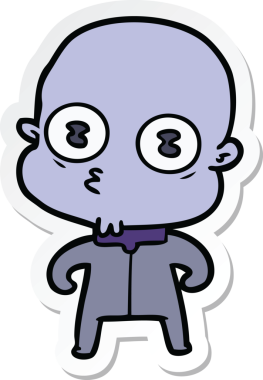 Bir insan tarafından çizilmiş garip kel bir uzay adamının çıkartması.