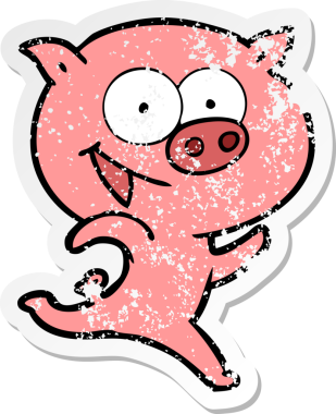 Bir insan tarafından çizilmiş neşeli bir domuz çizgi filminin sıkıntılı çıkartması.