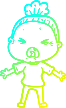 Bir insan tarafından çizilmiş kızgın yaşlı bir kadının soğuk çizgi çizimi.