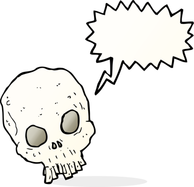 Bir insan tarafından çizilmiş konuşma baloncuğu olan karikatürümsü kafatası.