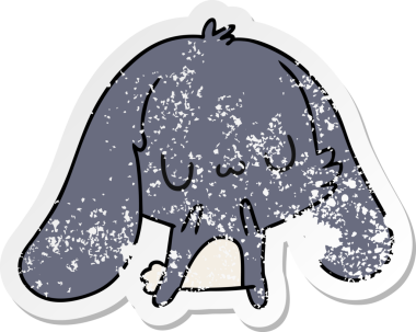 Kederli çıkartma çizimi, kawaii sevimli tüylü tavşan bir insan tarafından çizilmiş.