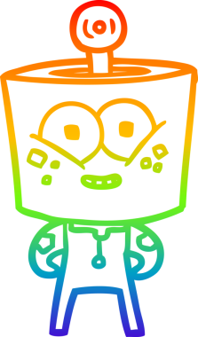 gökkuşağı gradyanı çizimi bir insan tarafından çizilmiş mutlu bir robot çizgi filmi.