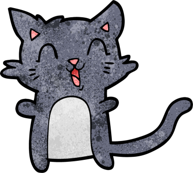 Bir insan tarafından çizilmiş mutlu bir kedi.