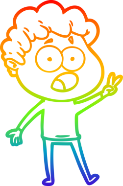 Gökkuşağı gradyan çizgi çizimi Bir insan tarafından çizilmiş şaşırarak nefes nefese bir çizgi film adamı