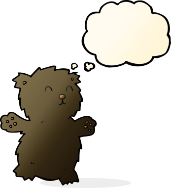 Bir insan tarafından çizilmiş düşünce balonlu oyuncak ayı.