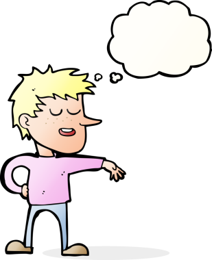 Çizgi filmci, bir insan tarafından çizilen düşünce baloncuğuyla umursamaz bir jest yapıyor.