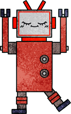 Bir insan tarafından çizilmiş bir robotun retro grunge dokusu