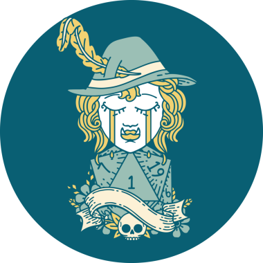 Retro Dövme Tarzı Ağlayan Ork Ozan Karakteri Bir insan tarafından çizilmiş doğal bir D20 rulo