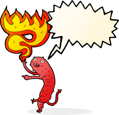 Bir insan tarafından çizilmiş konuşma baloncuğu olan küçük iğrenç bir canavar.