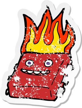 Bir insan tarafından çizilmiş kırmızı ateşli bilgisayar çipinin gerilimli retro yapıştırması