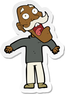 Bir insan tarafından çizilmiş yaşlı bir adamın korktuğu bir karikatür çıkartması.