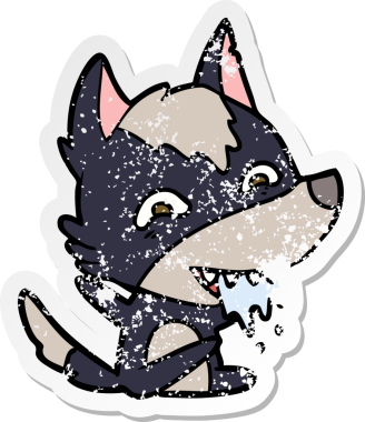 Bir insan tarafından çizilmiş aç bir kurdun sıkıntılı çıkartması.