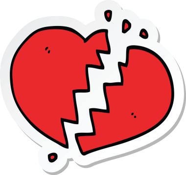 Bir insan tarafından çizilmiş kırık bir kalbin çıkartması.